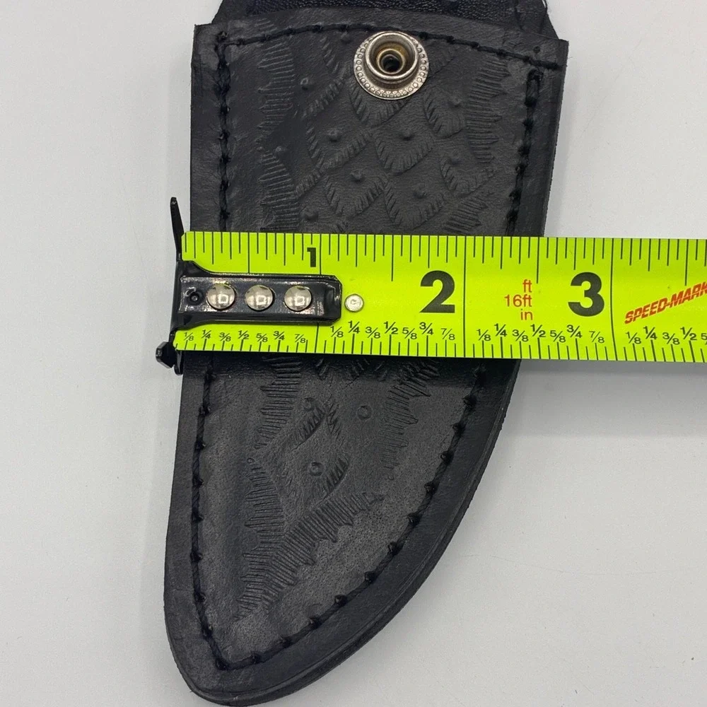Leather Folding Knife Sheath Belt Case Pouch Snap Closure Tooled Feather Design